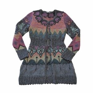 Peruvian Connection Intarsia Cardigan Sz XS Alpaca Boho